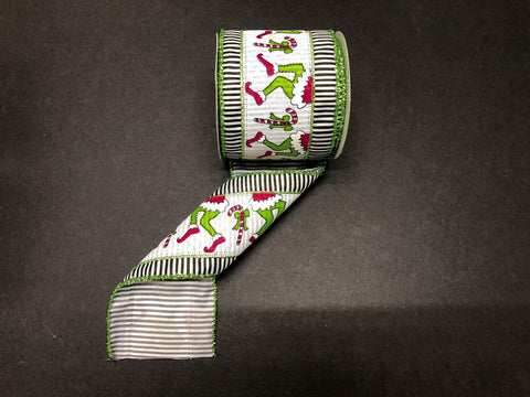 Black and White Striped Green Monster Leg Ribbon