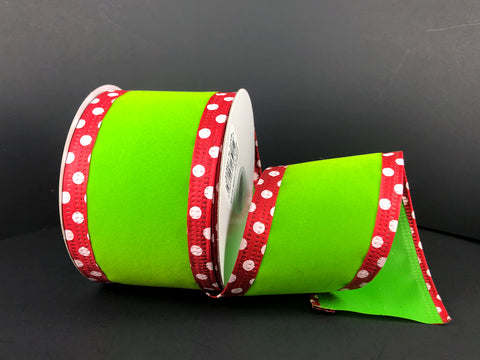 Lime Velvet Ribbon with Dot Edge