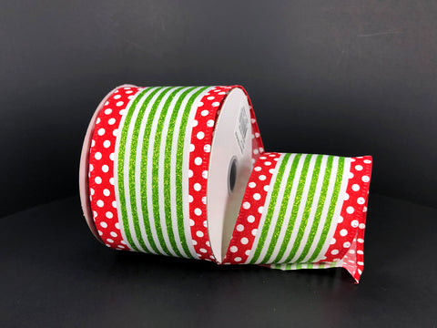 Lime Striped with Polka Dot Edge Ribbon